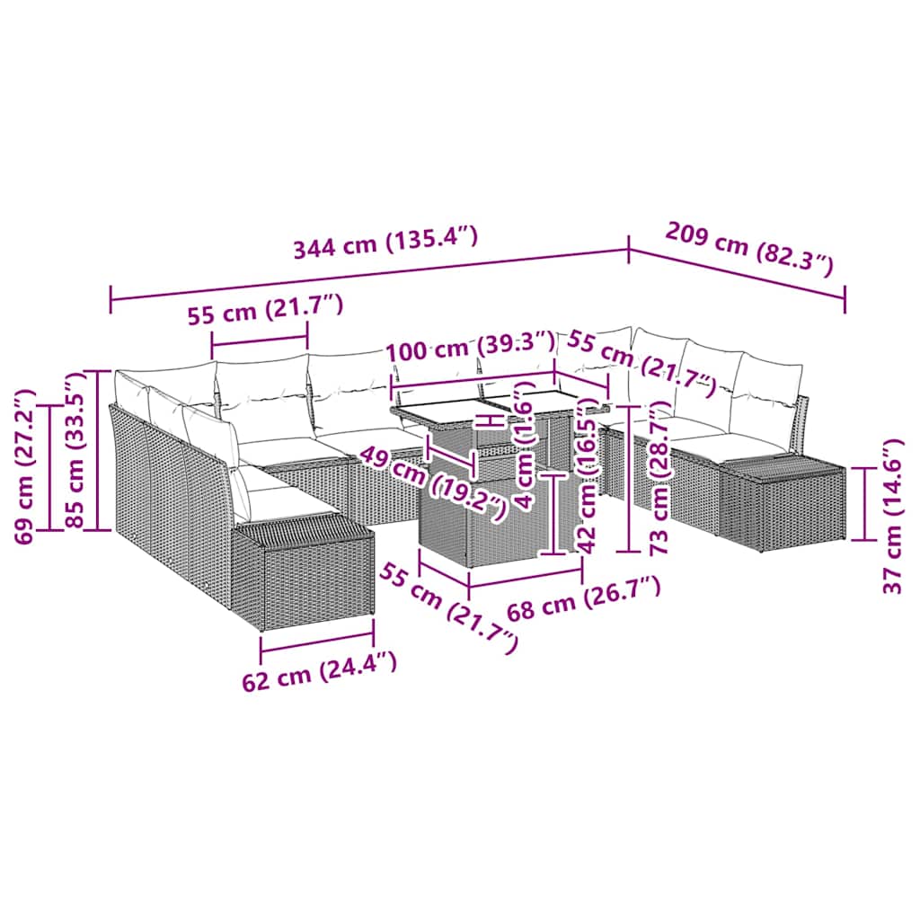 Trädgårdsoffset med kudde med lagring 11 pcs Ljusgrå