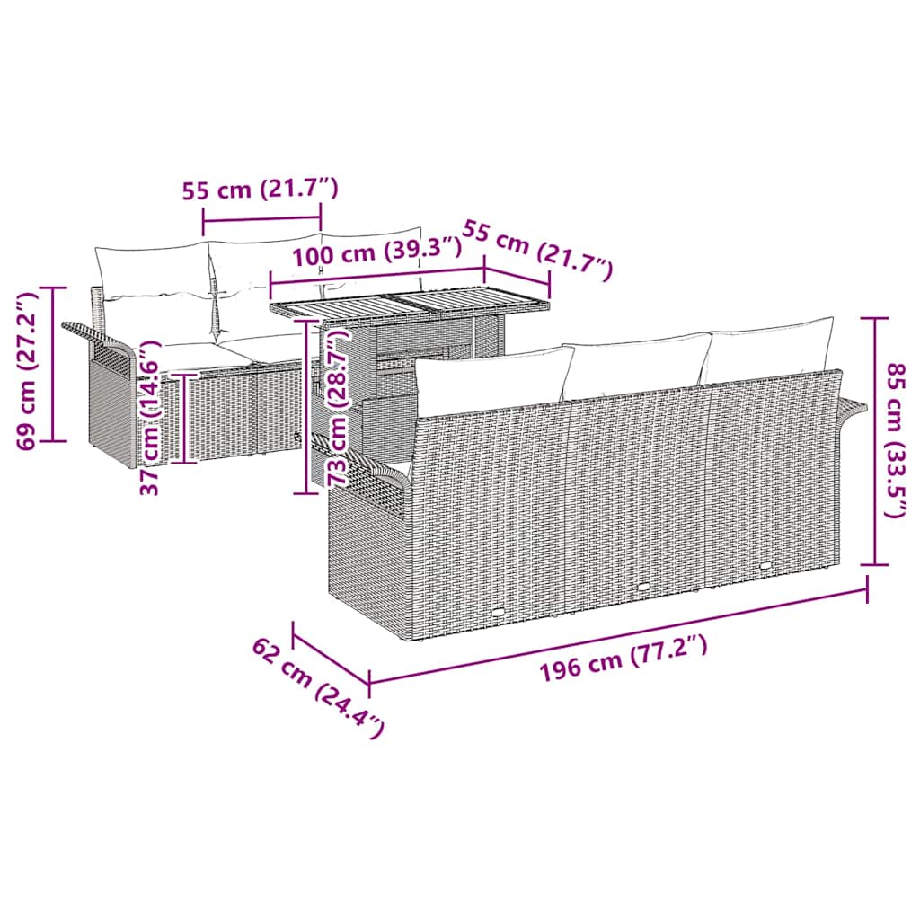 Trädgårdsoffset med kudde 7 pcs beige och ljusgrå