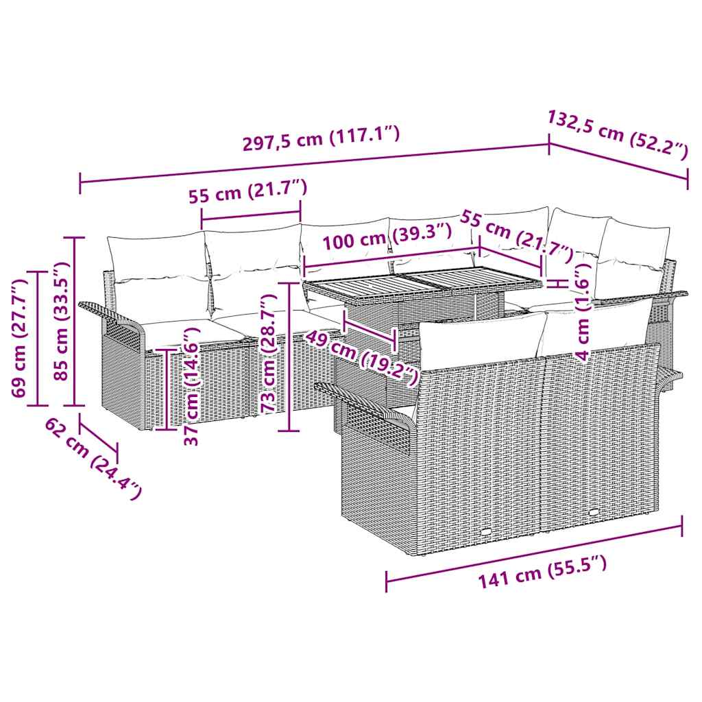 Trädgårdsoffset med kudde 9 pcs beige och gräddvit