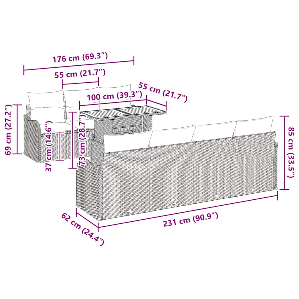 Trädgårdsoffset med kudde 8 pcs Svart och gräddvit
