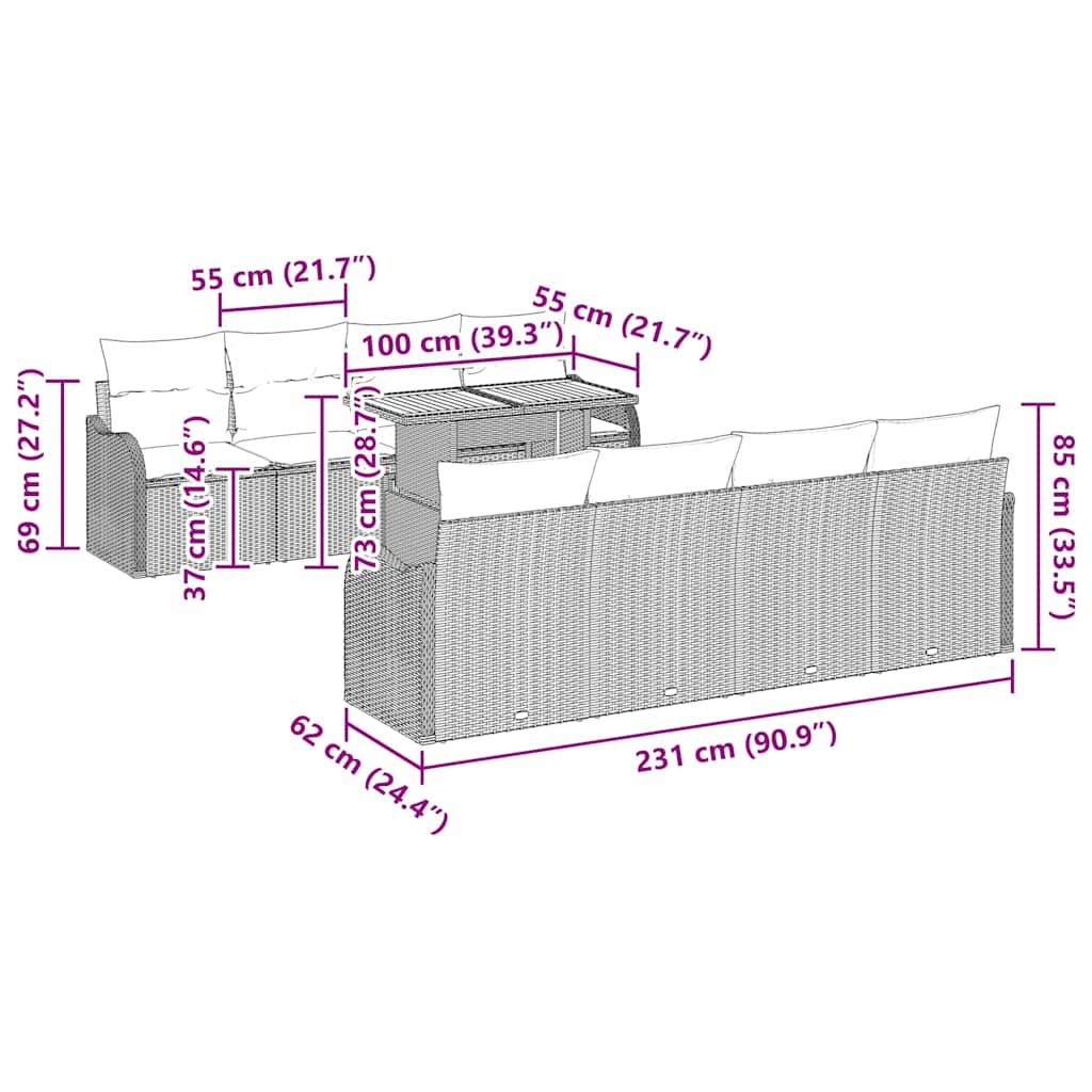 Trädgårdsoffset med kudde 7 pcs Grå