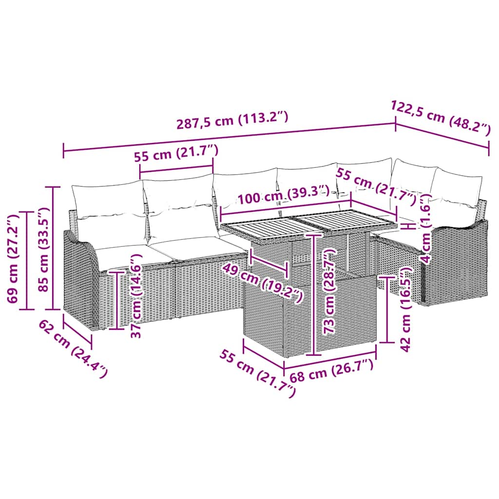 Trädgårdsoffset med kudde 7 pcs Grå
