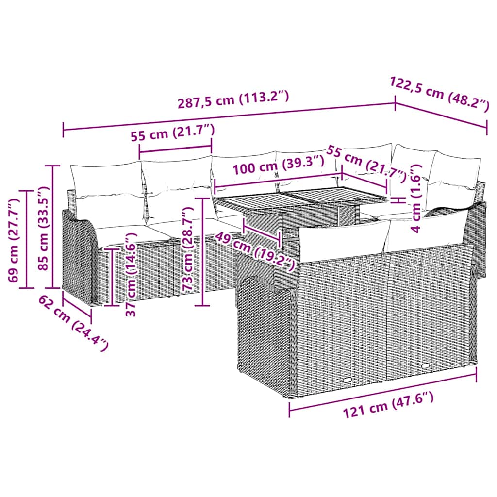 Trädgårdsoffset med kudde 9 pcs Svart och gräddvit