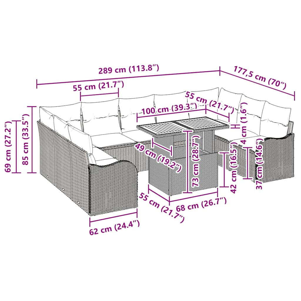 Trädgårdsoffset med kudde 10 pcs beige och ljusgrå