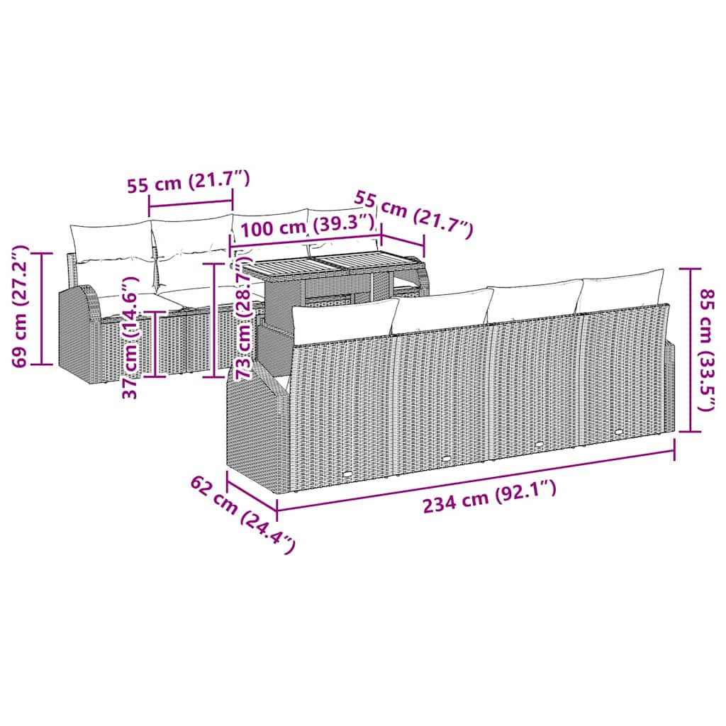Trädgårdsoffset med kudde 7 pcs Svart och gräddvit