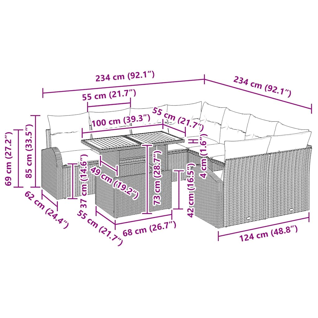 Trädgårdsoffset med kudde 9 pcs Grå