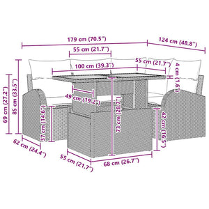 Trädgårdsoffset med kudde 5 pcs beige och ljusgrå