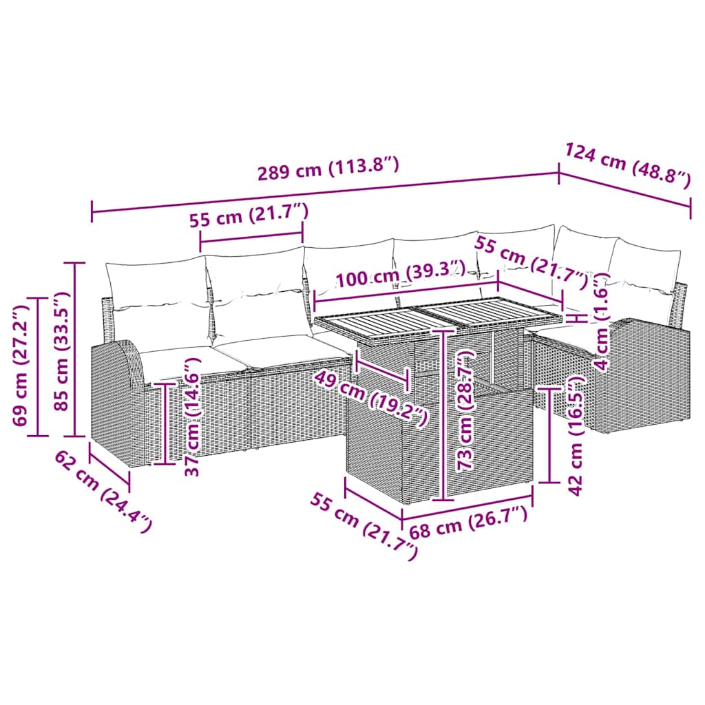 Trädgårdsoffset med kudde 7 pcs Svart och kräm