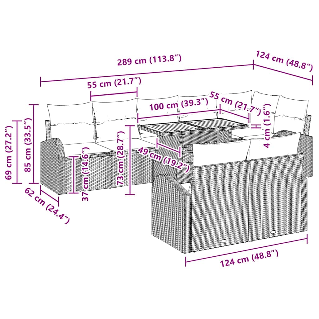 Trädgårdsoffset med kudde 9 pcs Svart