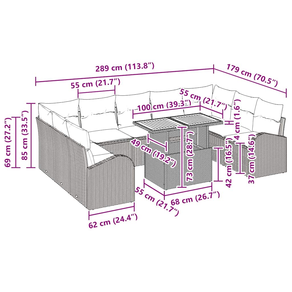 Trädgårdsoffset med kudde 10 pcs Svart och gräddvit