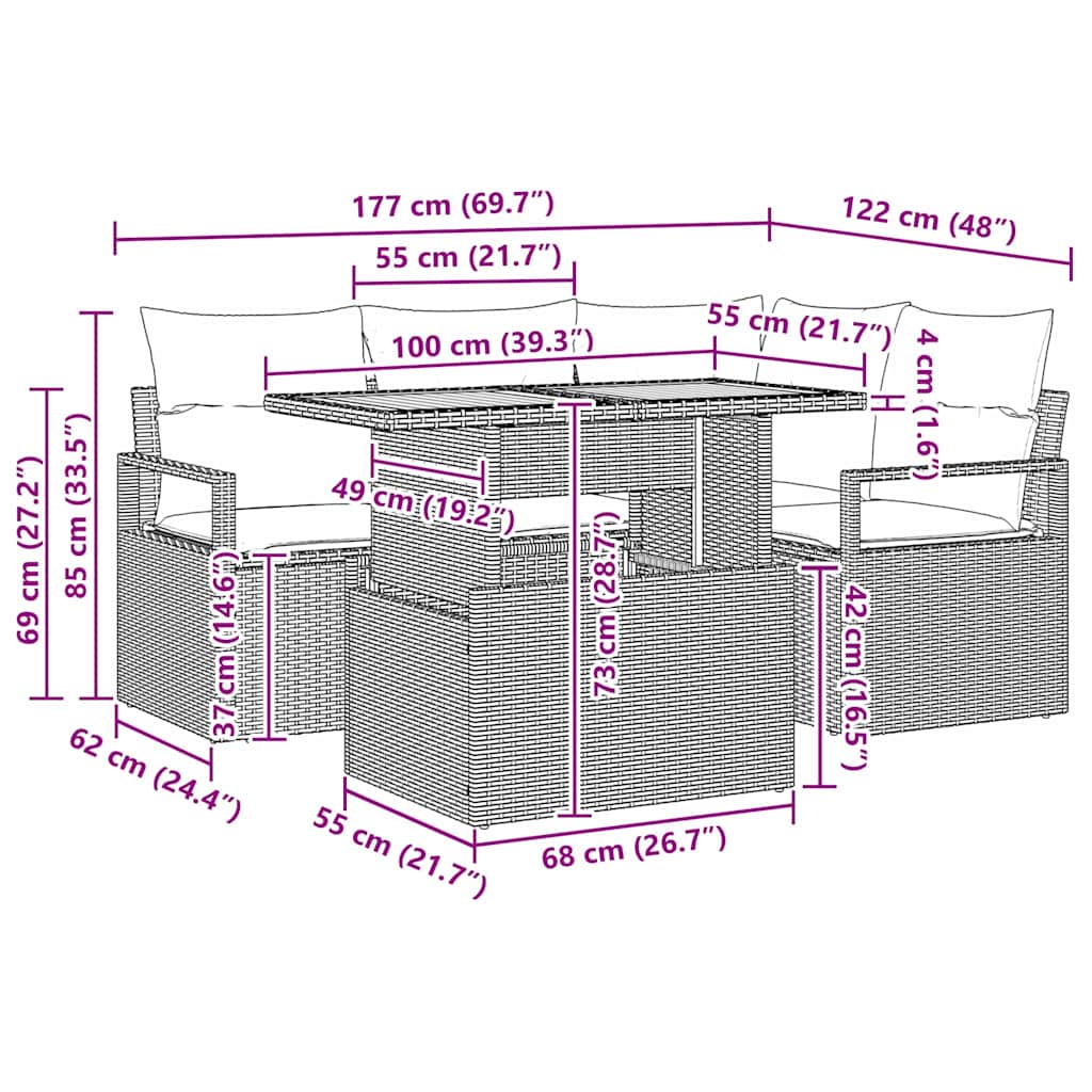 Trädgårdsmöbelset med kudde med lagring 5 pcs Svart och kräm