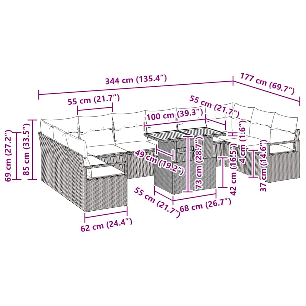 Trädgårdsoffset med kudde 11 pcs Beige och gräddfärgad