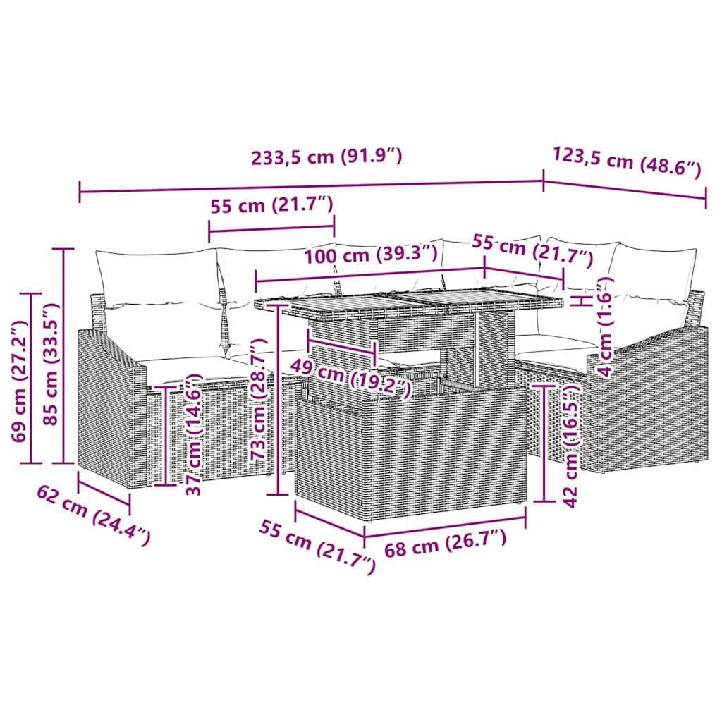 Trädgårdsmöbelset med kudde Grå och Brun 100 x 55 x 73 cm