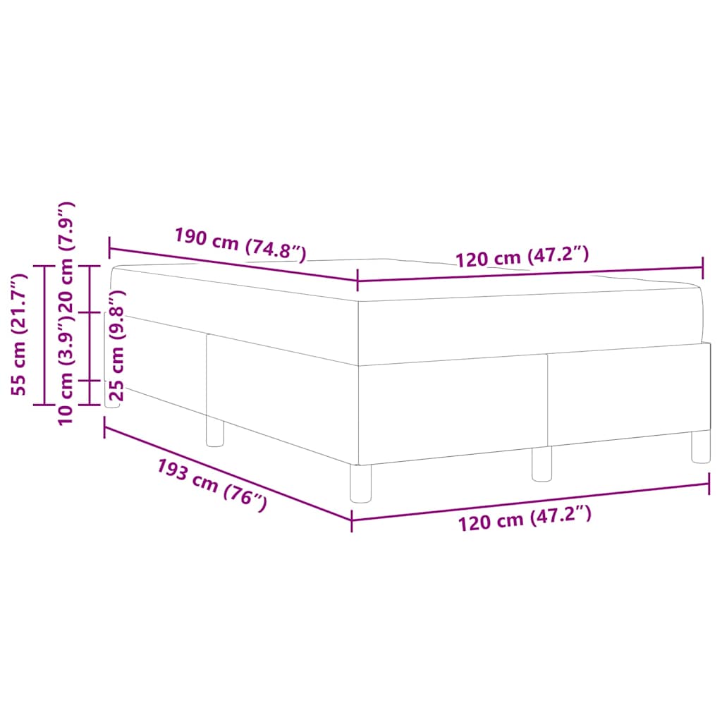 Sängram med madrass Grå 120 x 190 cm tyg