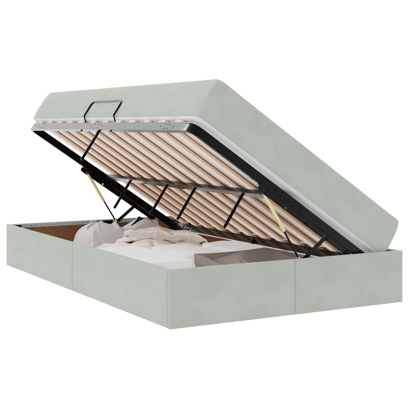 Förvaringssäng med madrass Ljusgrå 120 x 200 cm Sammet