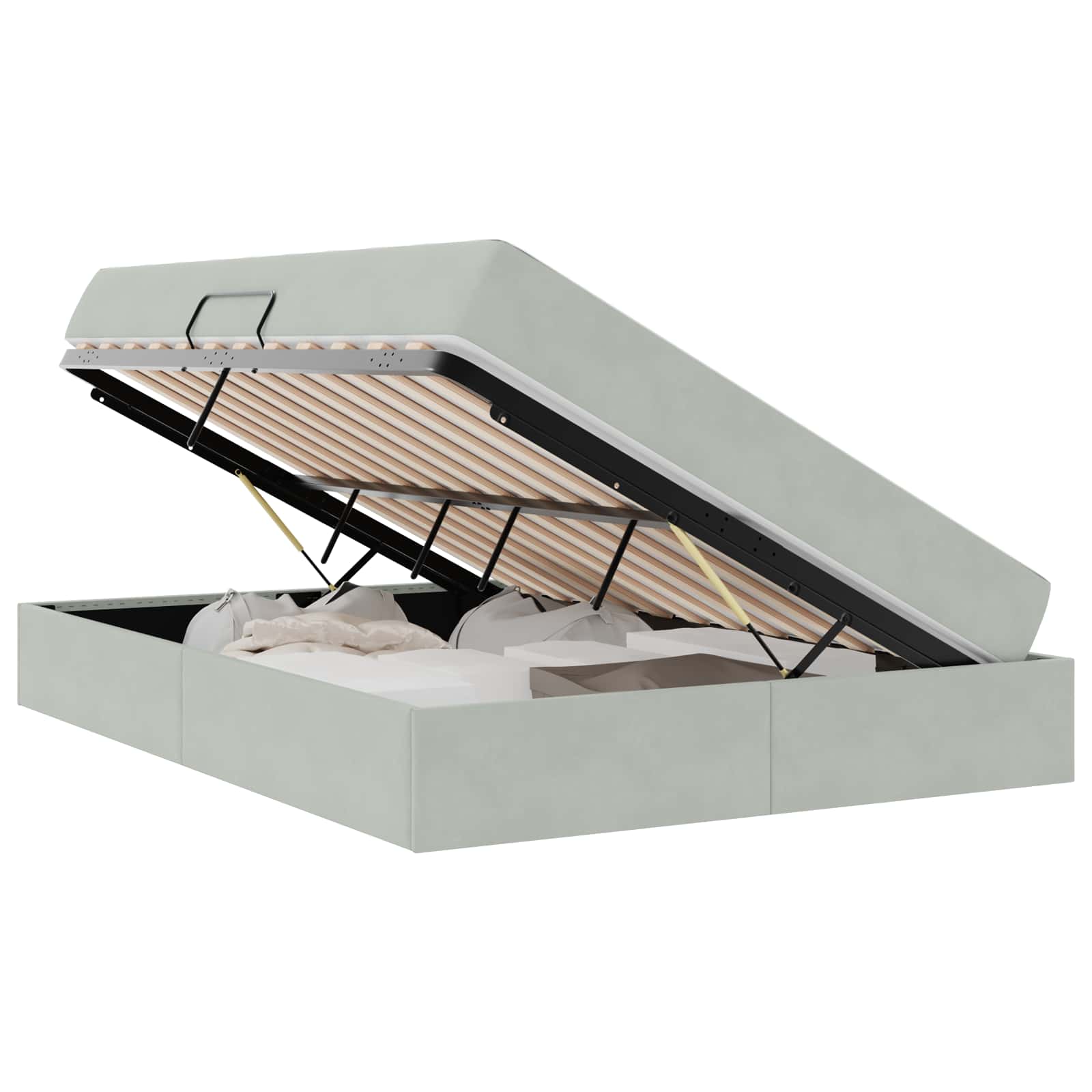 Förvaringssäng med madrass Ljusgrå 140 x 190 cm Sammet