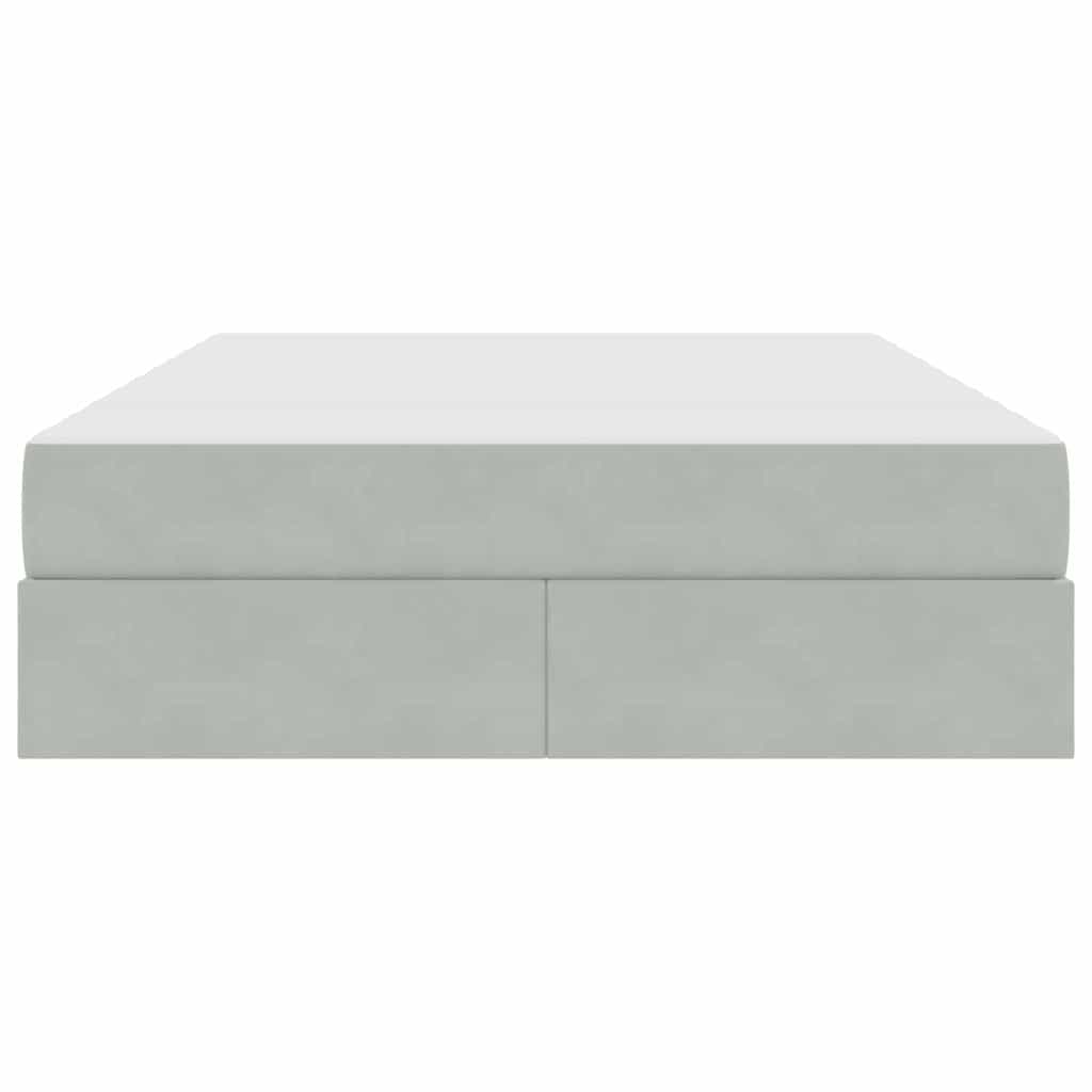 Förvaringssäng med madrass Ljusgrå 140 x 200 cm Sammet