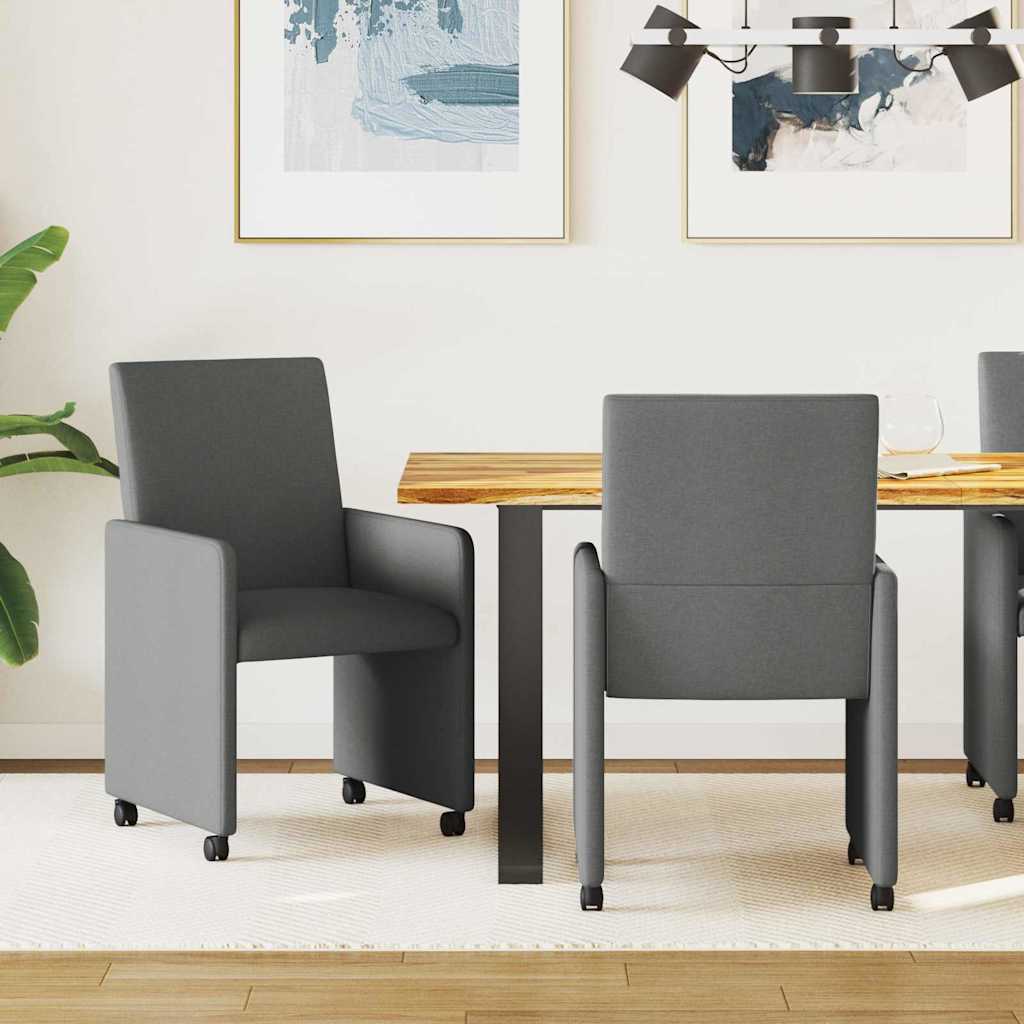 Matstolar med hjul 2 st tyg Mörkgrå 57 x 66 x 94 cm
