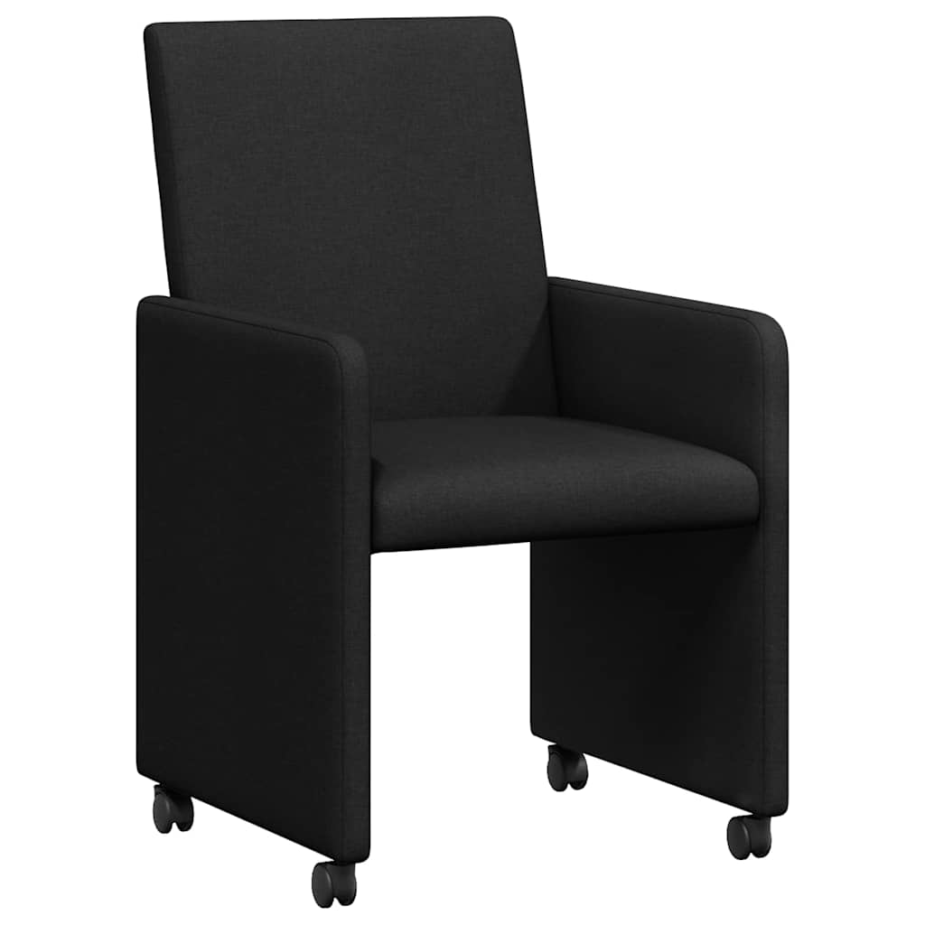 Matstolar med hjul 2 st tyg Svart 57 x 66 x 94 cm