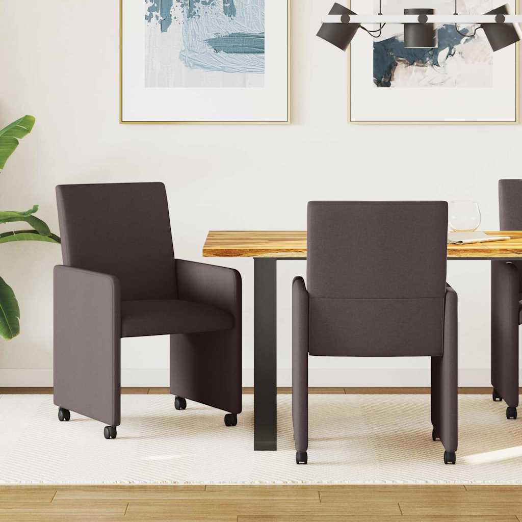 Matstolar med hjul 2 st tyg Mörkbrun 57 x 66 x 94 cm