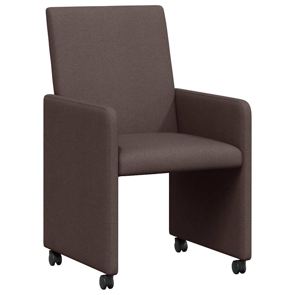 Matstolar med hjul 2 st tyg Mörkbrun 57 x 66 x 94 cm