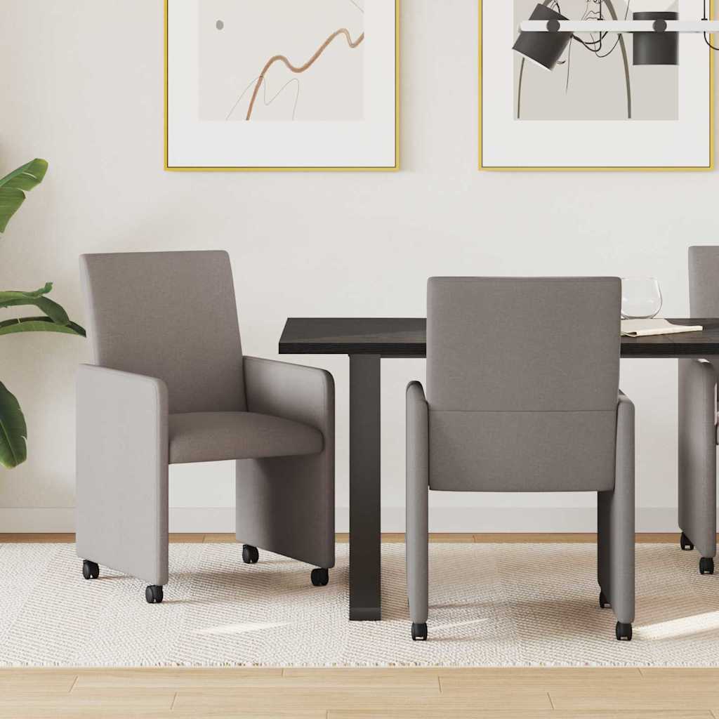Matstolar med hjul 2 st tyg Taupe 57 x 66 x 94 cm