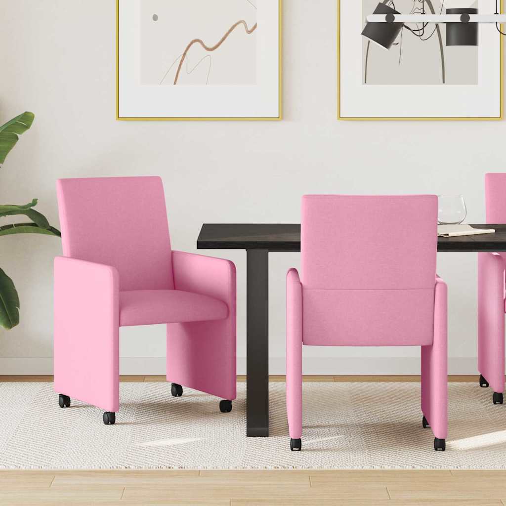 Matstolar med hjul 2 st tyg Rosa 57 x 66 x 94 cm