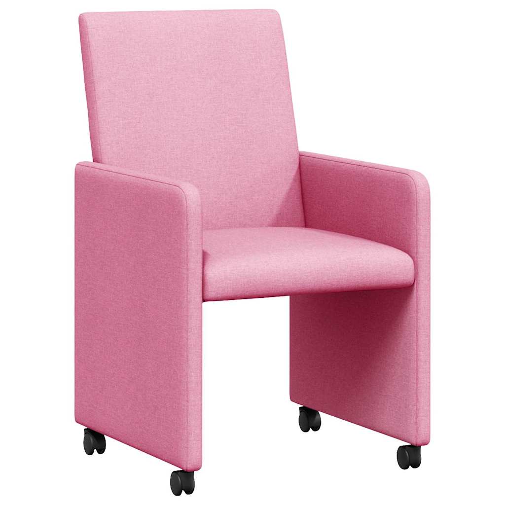 Matstolar med hjul 2 st tyg Rosa 57 x 66 x 94 cm