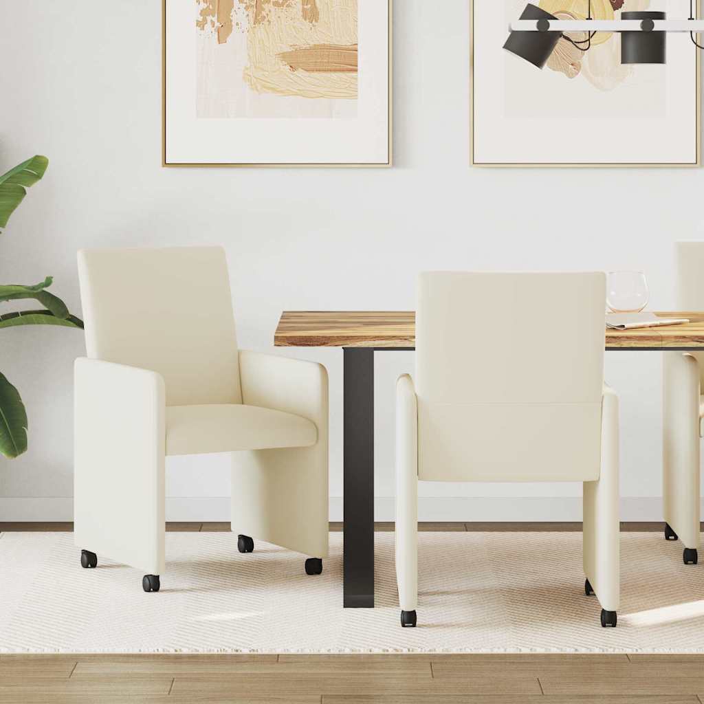 Matstolar med hjul 2 st Konstläder Kräm 57 x 66 x 94 cm