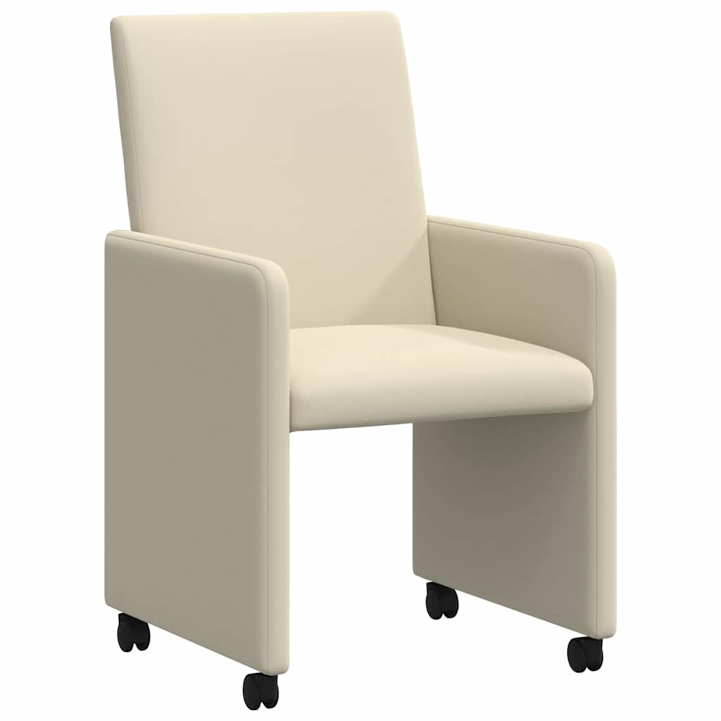 Matstolar med hjul 2 st Konstläder Kräm 57 x 66 x 94 cm