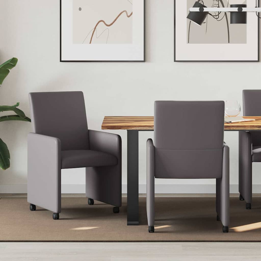 Matstolar med hjul 2 st Konstläder Grå 57 x 66 x 94 cm