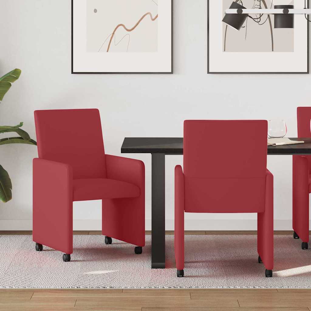 Matstolar med hjul 2 st Konstläder Vinröd 57 x 66 x 94 cm