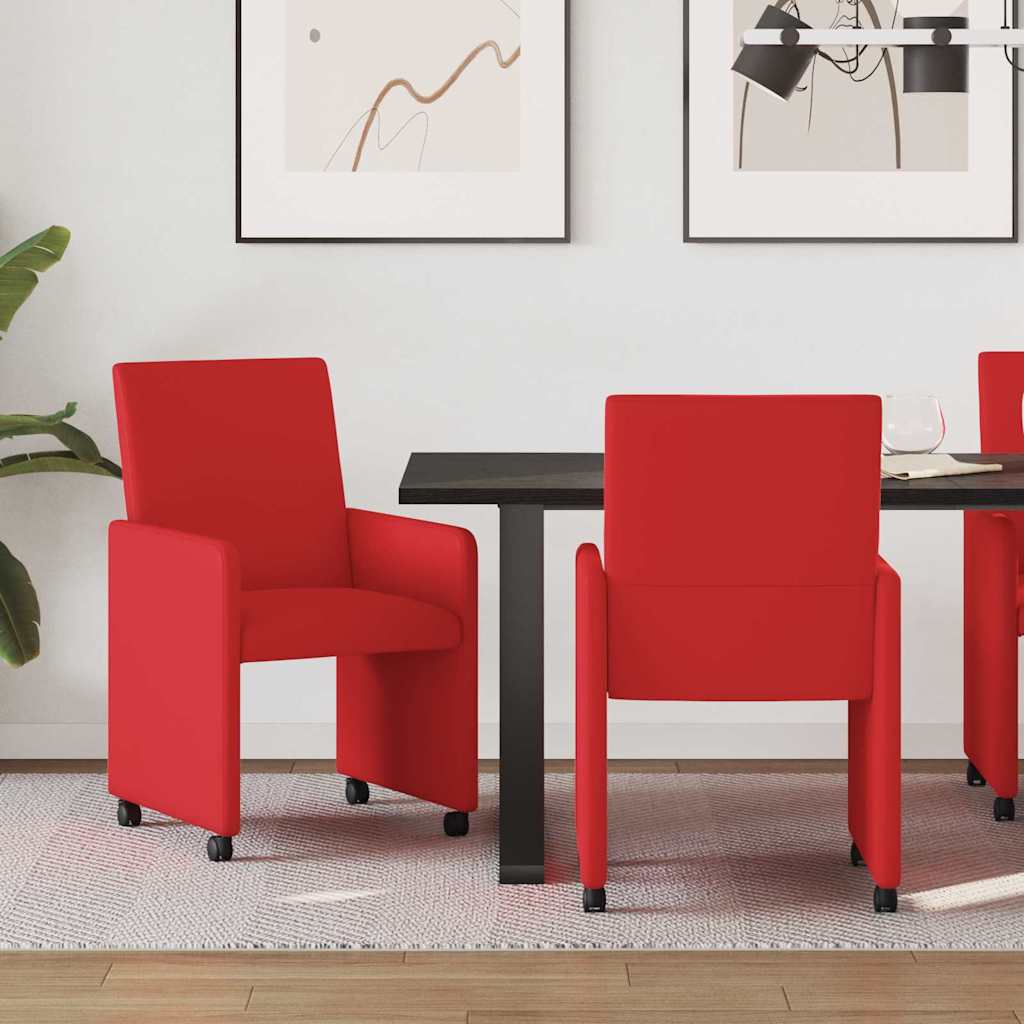 Matstolar med hjul 2 st Konstläder Röd 57 x 66 x 94 cm