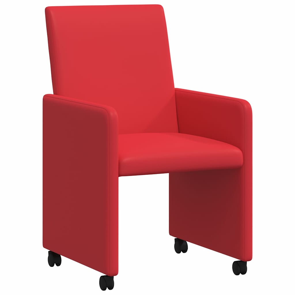 Matstolar med hjul 2 st Konstläder Röd 57 x 66 x 94 cm