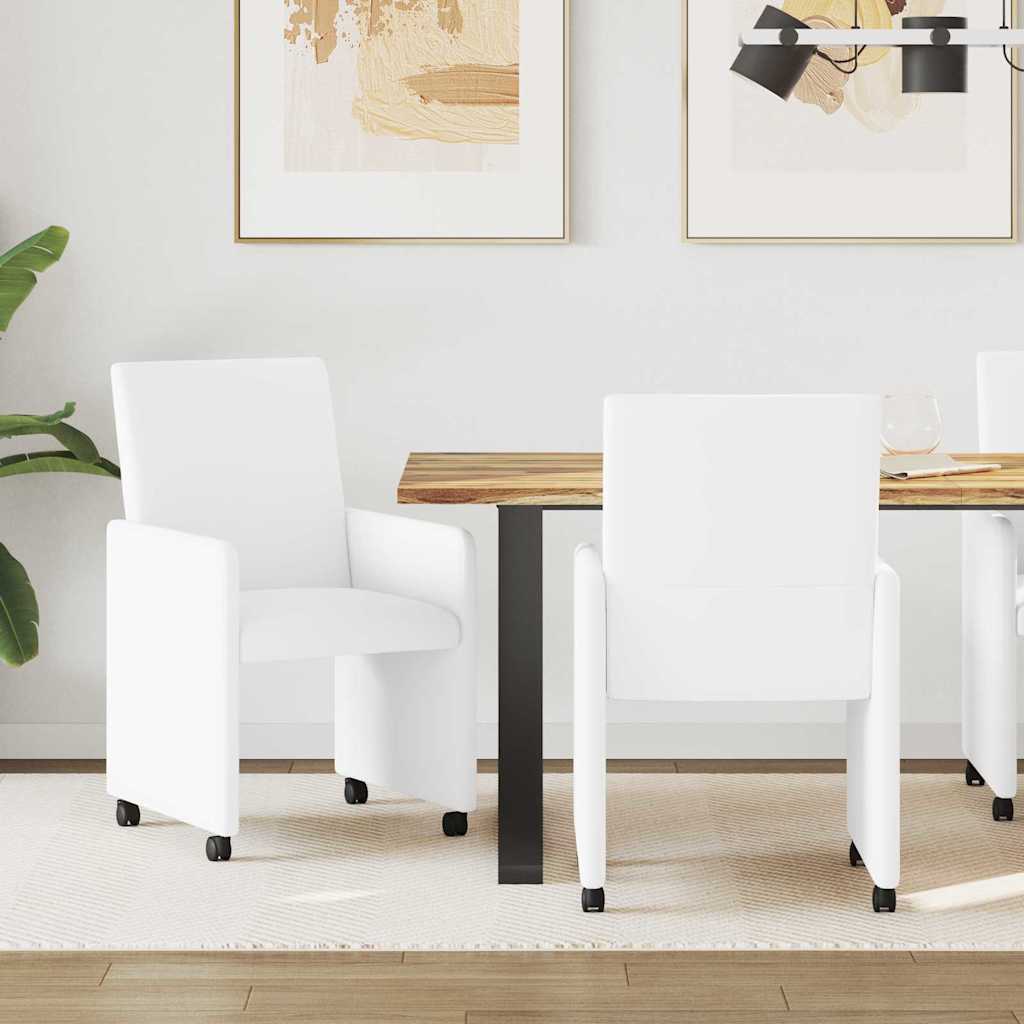 Matstolar med hjul 2 st Konstläder Vit 57 x 66 x 94 cm