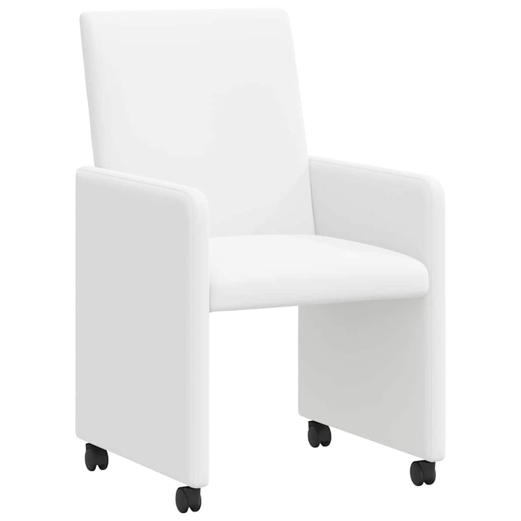 Matstolar med hjul 2 st Konstläder Vit 57 x 66 x 94 cm