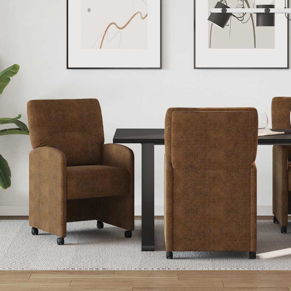 Matstolar med hjul 2 st Faux mockaläder Brun 57 x 67 x 95 cm