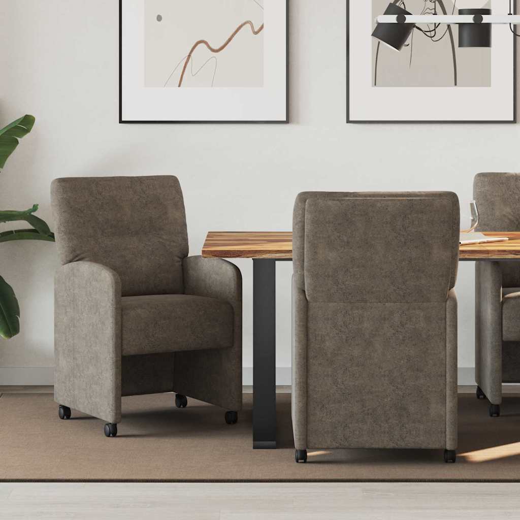 Matstolar med hjul 2 st Faux mockaläder Mörkgrå 57 x 67 x 95 cm