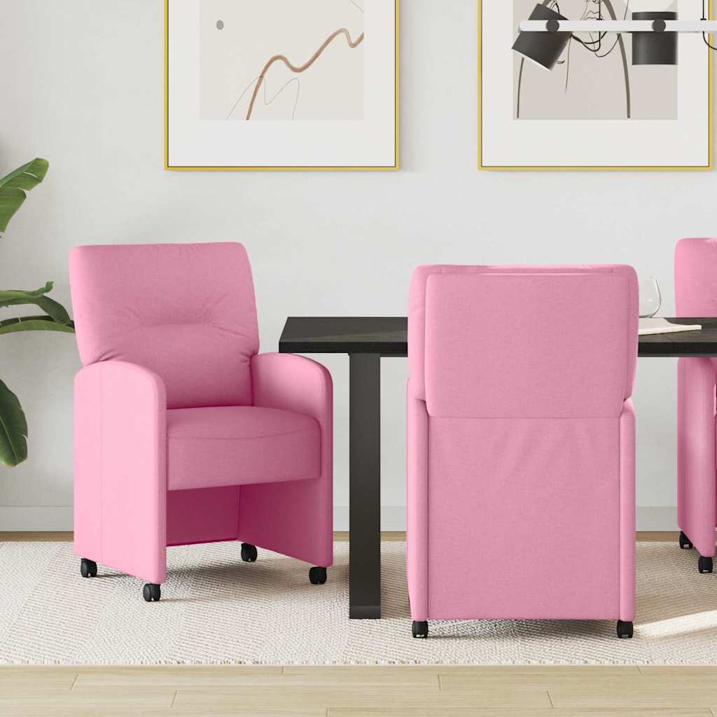 Matstolar med hjul 2 st tyg Rosa 57 x 67 x 95 cm