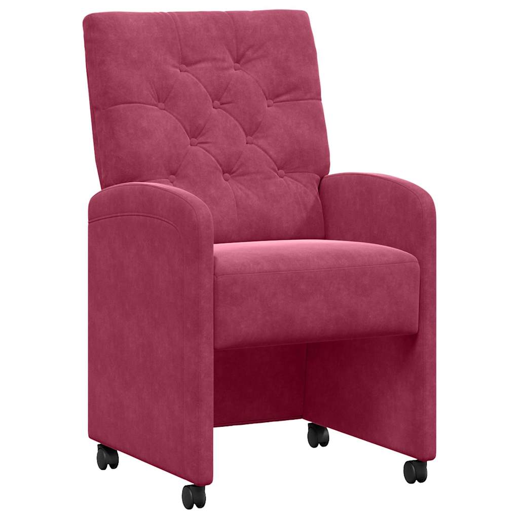 Matstolar med hjul 2 st Sammet Vinröd 58 x 67 x 97 cm