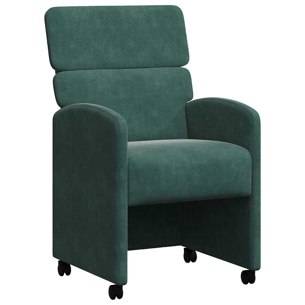 Matstolar med hjul 2 st Sammet Mörkgrön 58 x 65 x 98 cm