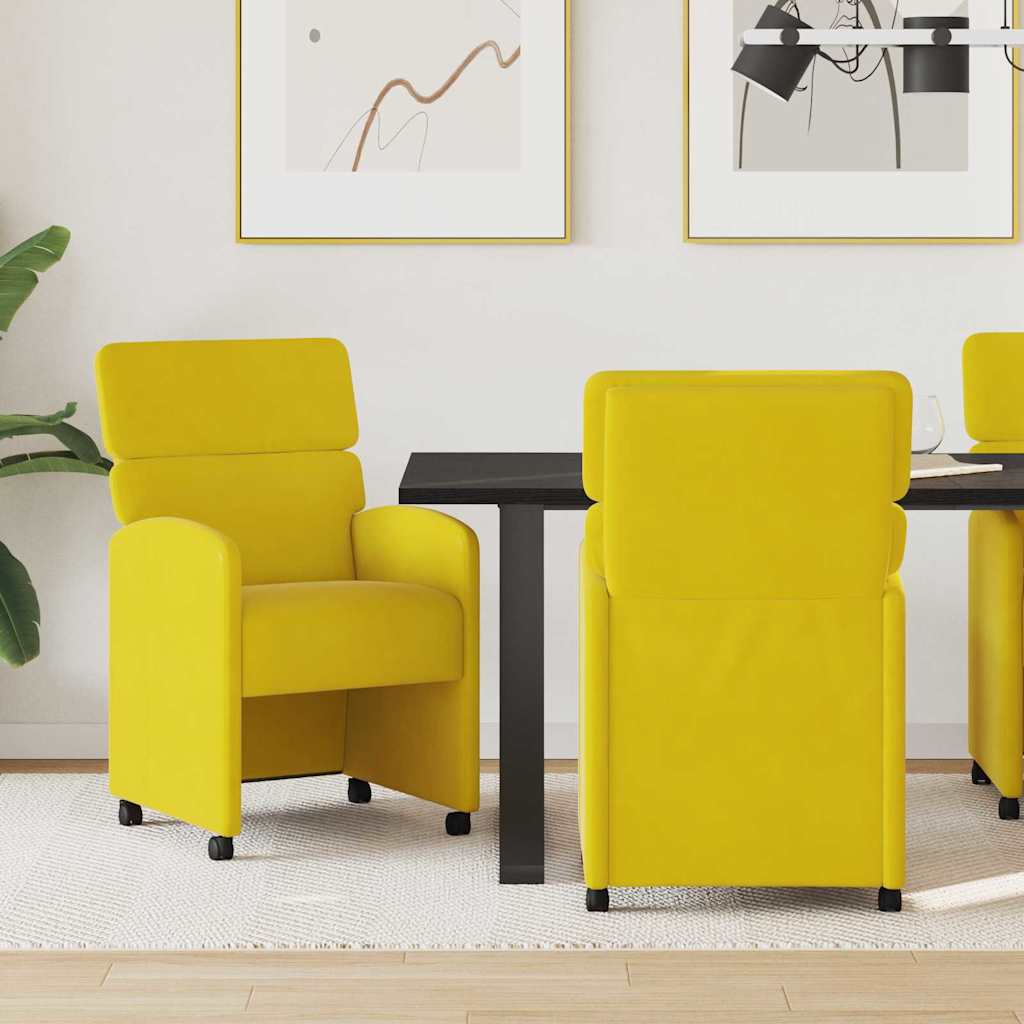 Matstolar med hjul 2 st Sammet Gul 58 x 65 x 98 cm