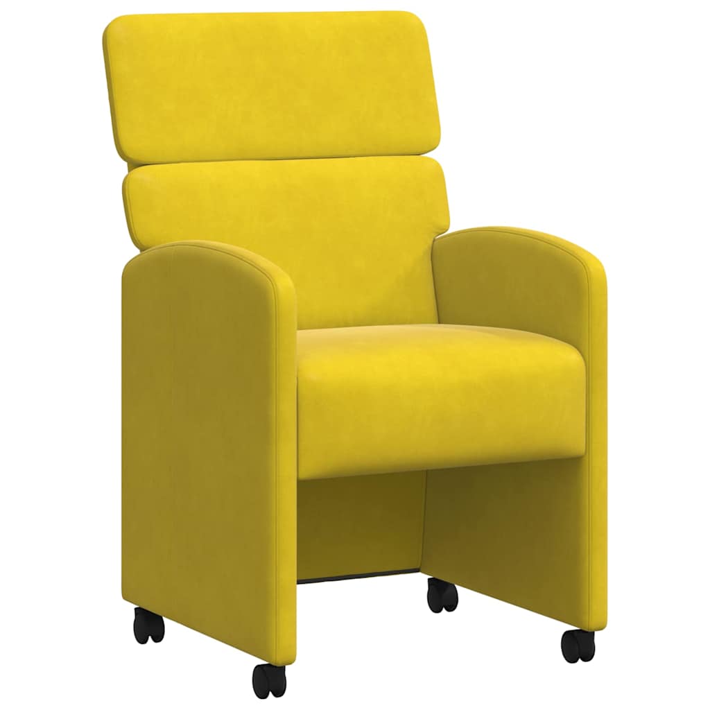 Matstolar med hjul 2 st Sammet Gul 58 x 65 x 98 cm