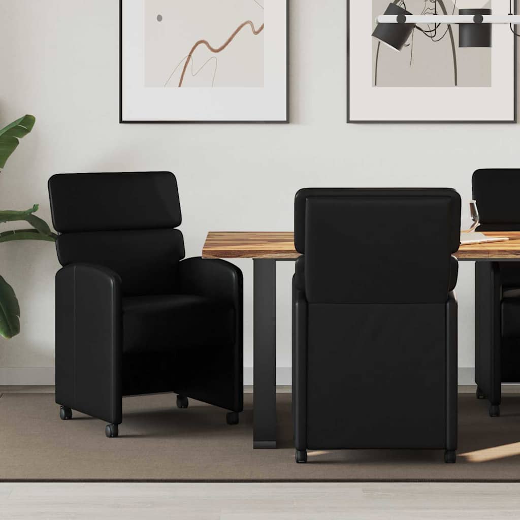 Matstolar med hjul 2 st Konstläder Svart 58 x 65 x 98 cm