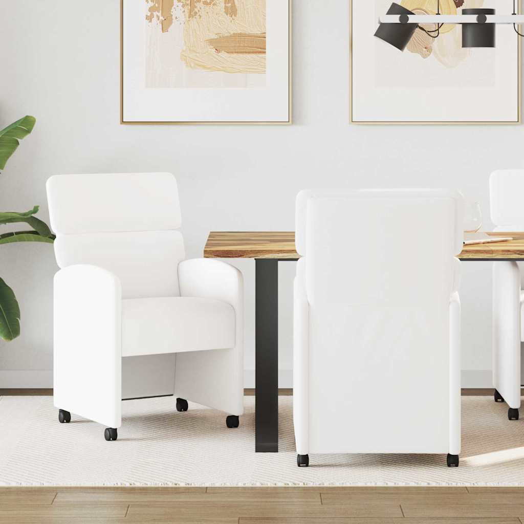 Matstolar med hjul 2 st Konstläder Vit 58 x 65 x 98 cm
