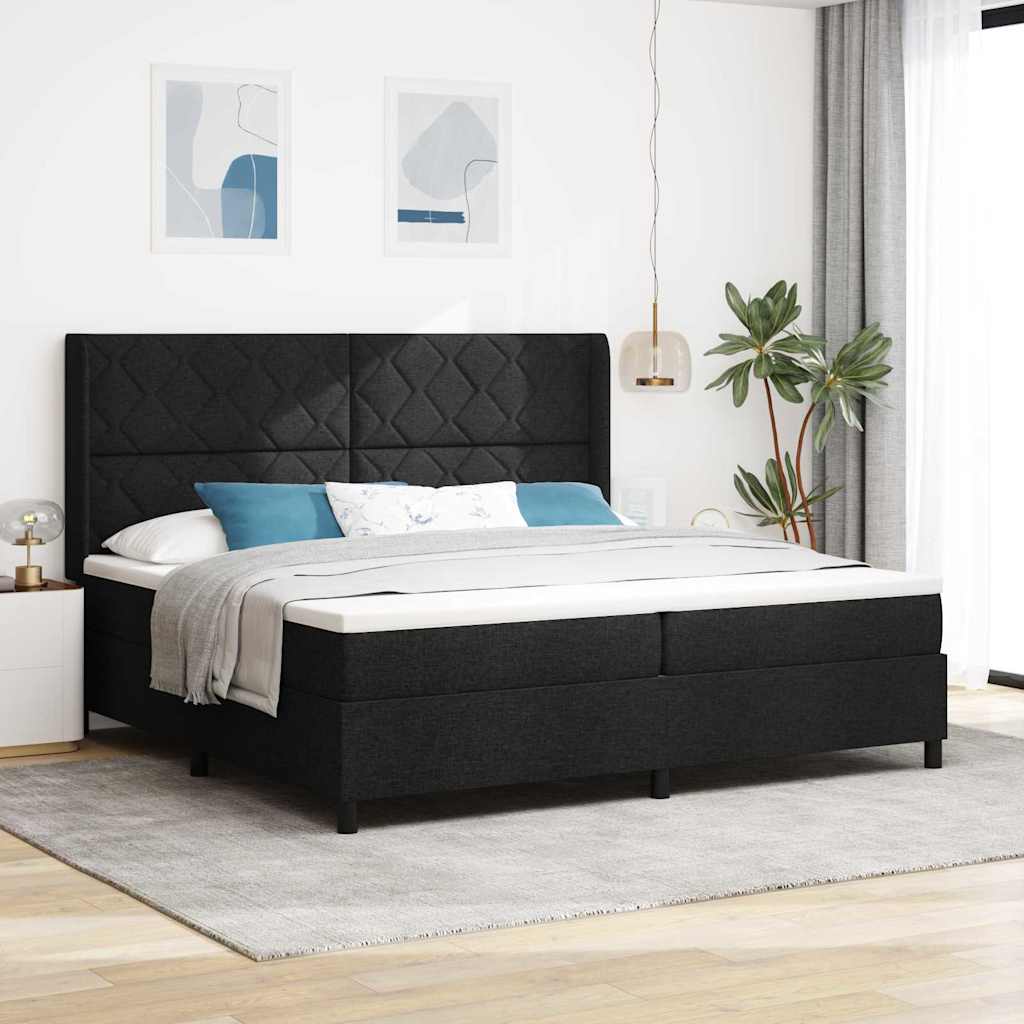LED Box Säng med huvudgavel Svart 200 x 200 cm tyg