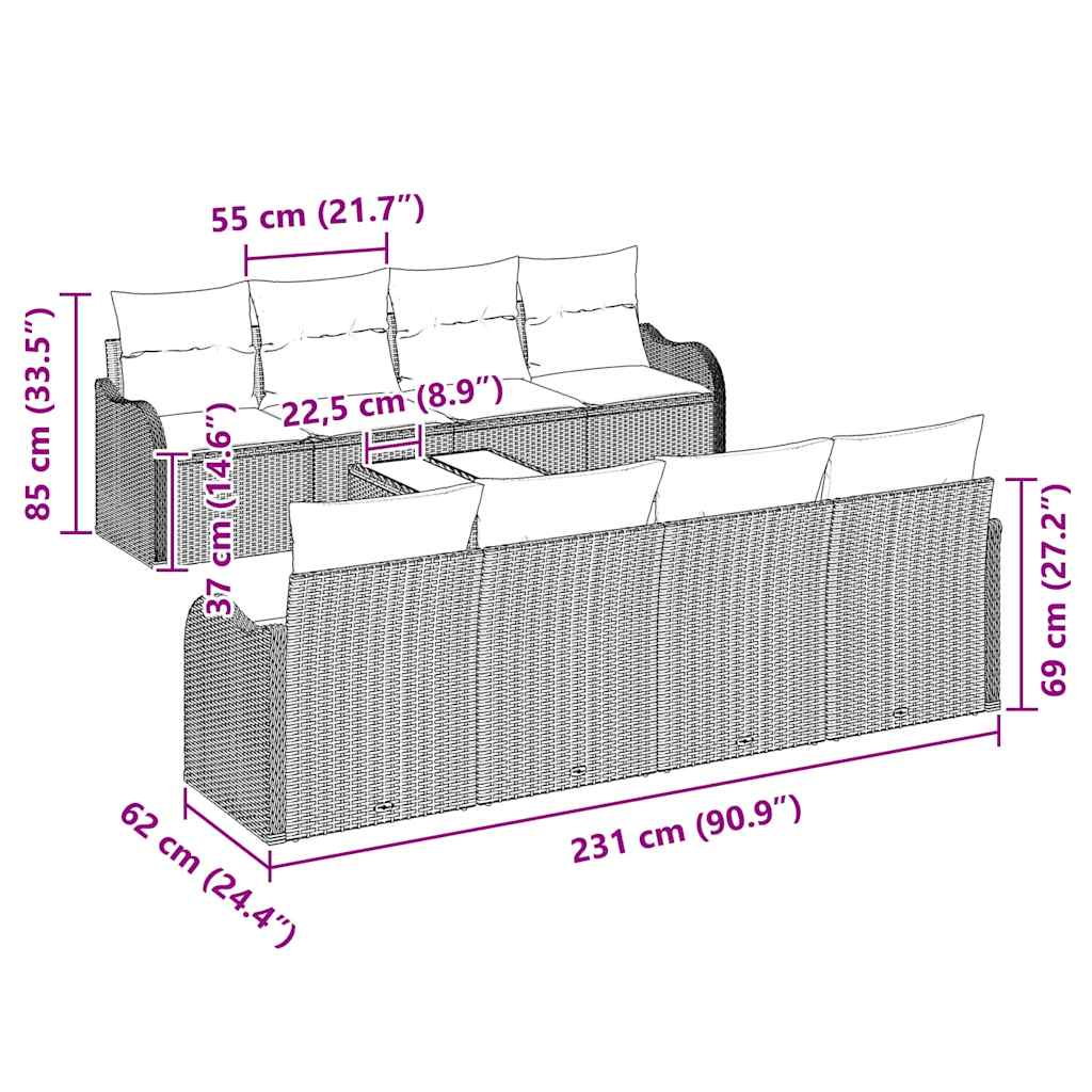 Trädgårdsoffset med kudde med kudde 9 pcs Beige och gräddfärgad