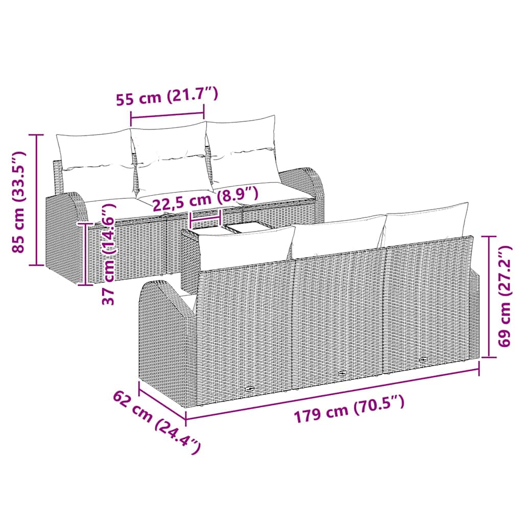 Trädgårdsoffset med kudde med kudde 7 pcs Beige och gräddfärgad