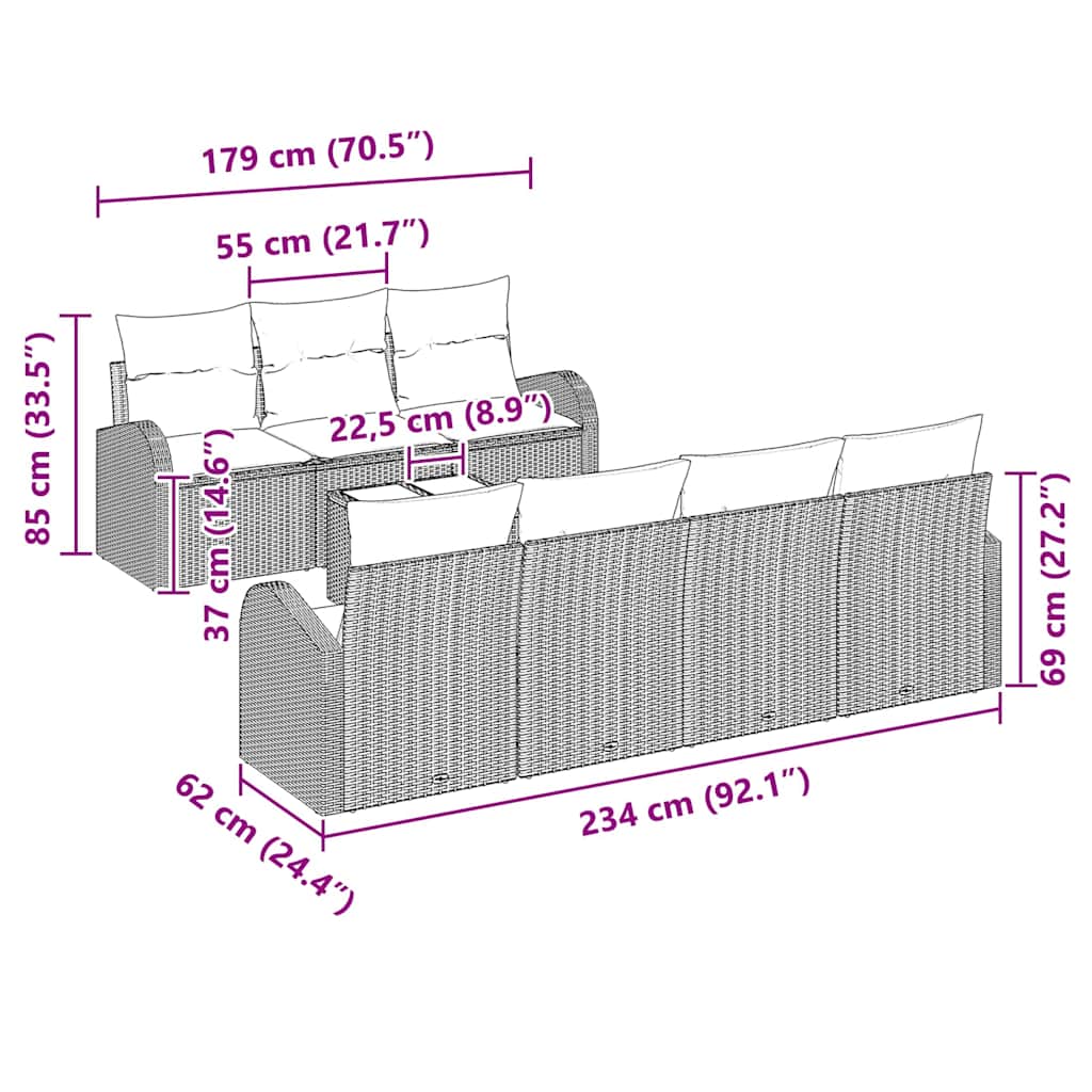 Trädgårdsoffset med kudde med kudde 8 pcs Beige och gräddfärgad