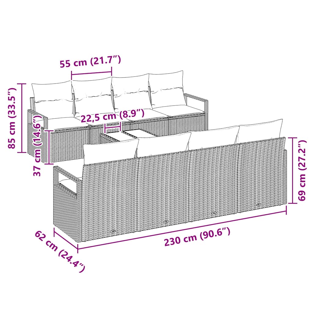 Trädgårdsoffset 9 pcs Beige och gräddfärgad konstrotting